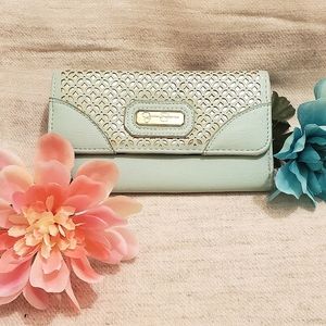 Jessica Simpson wallet gold light blue